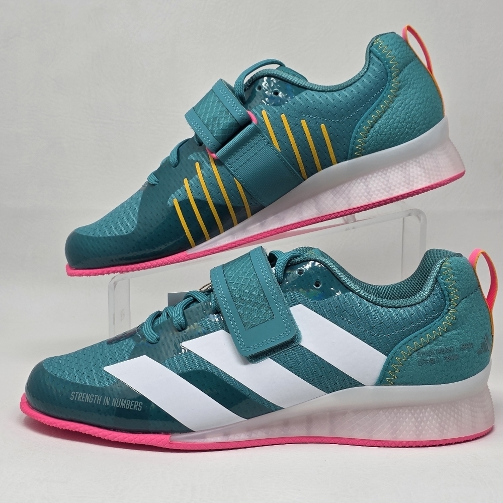 Adidas Adipower Weightlifting 3 Shoes Mens Size 13 Teal White Pink JP9871 New - Picture 3 of 13
